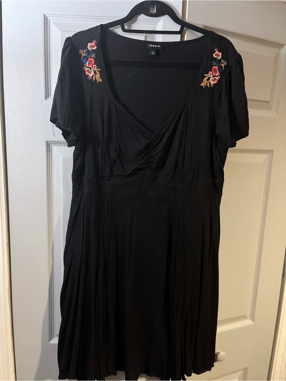 torrid Black Midi Dress with Pink & Red Floral Embroidery